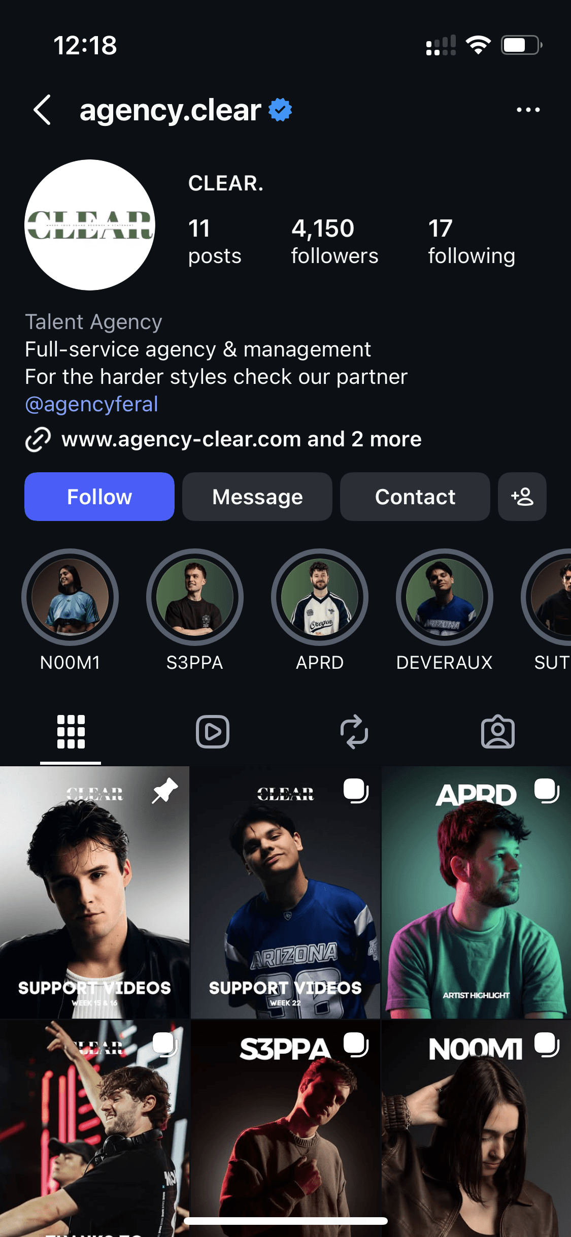 Instagram-account @agency.clear groeide +3,050 followers