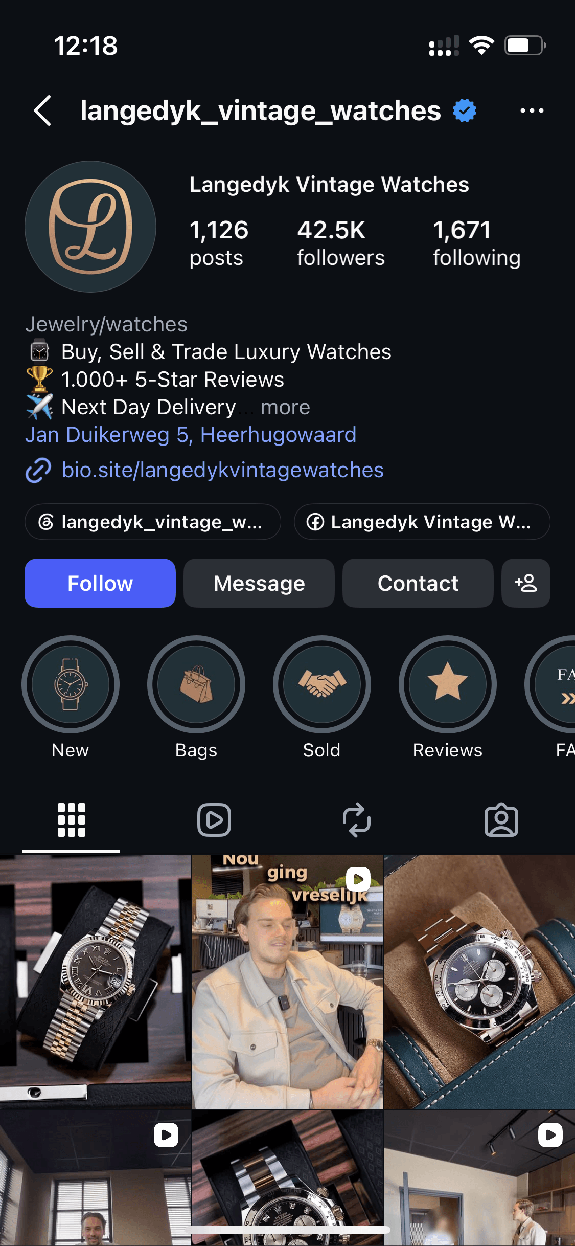 Instagram-account @langedyk_vintage_watches groeide +2,390 followers